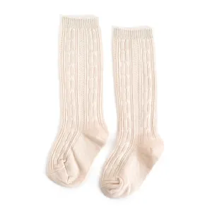 Cable Knit Knee High Socks - Vanilla