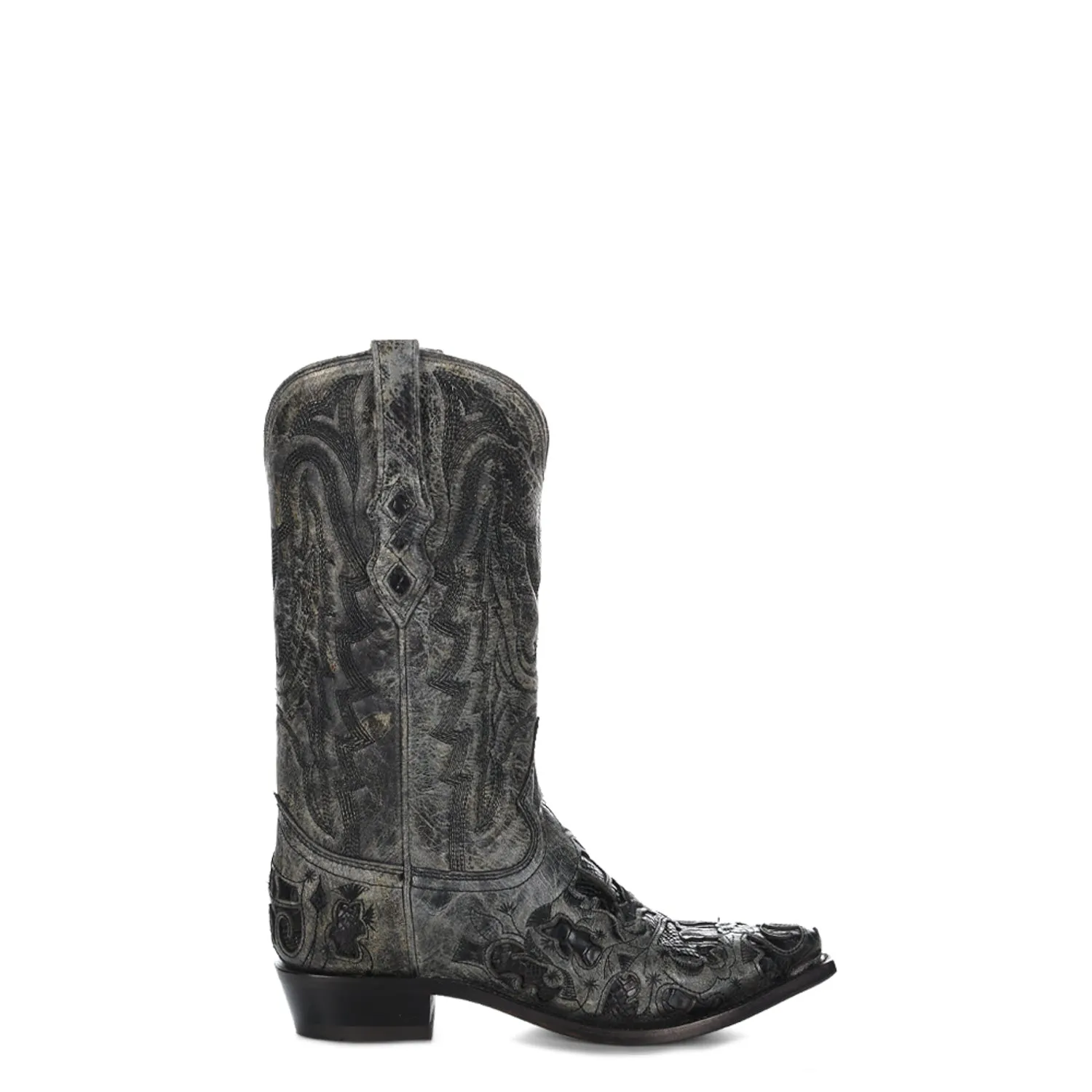 Corral Mens Inlay Embroidery Snip Toe Black Alligator 12.5in Cowboy Boots