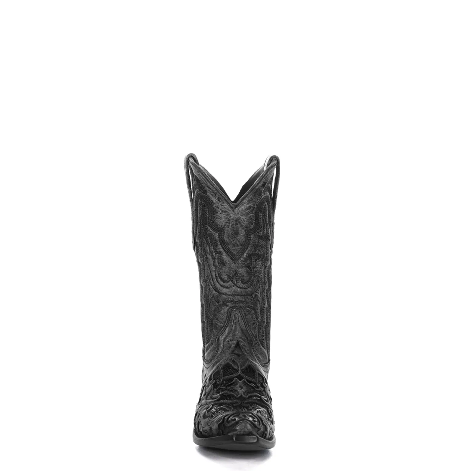 Corral Mens Inlay Embroidery Snip Toe Black Alligator 12.5in Cowboy Boots