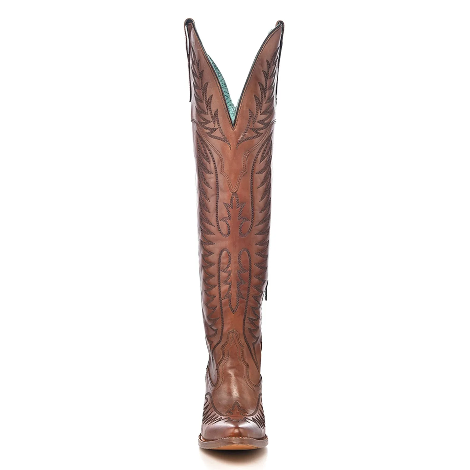 Corral Womens Tall Top Embroidery J Toe Cognac Cowhide 21in Cowboy Boots 9.5 M