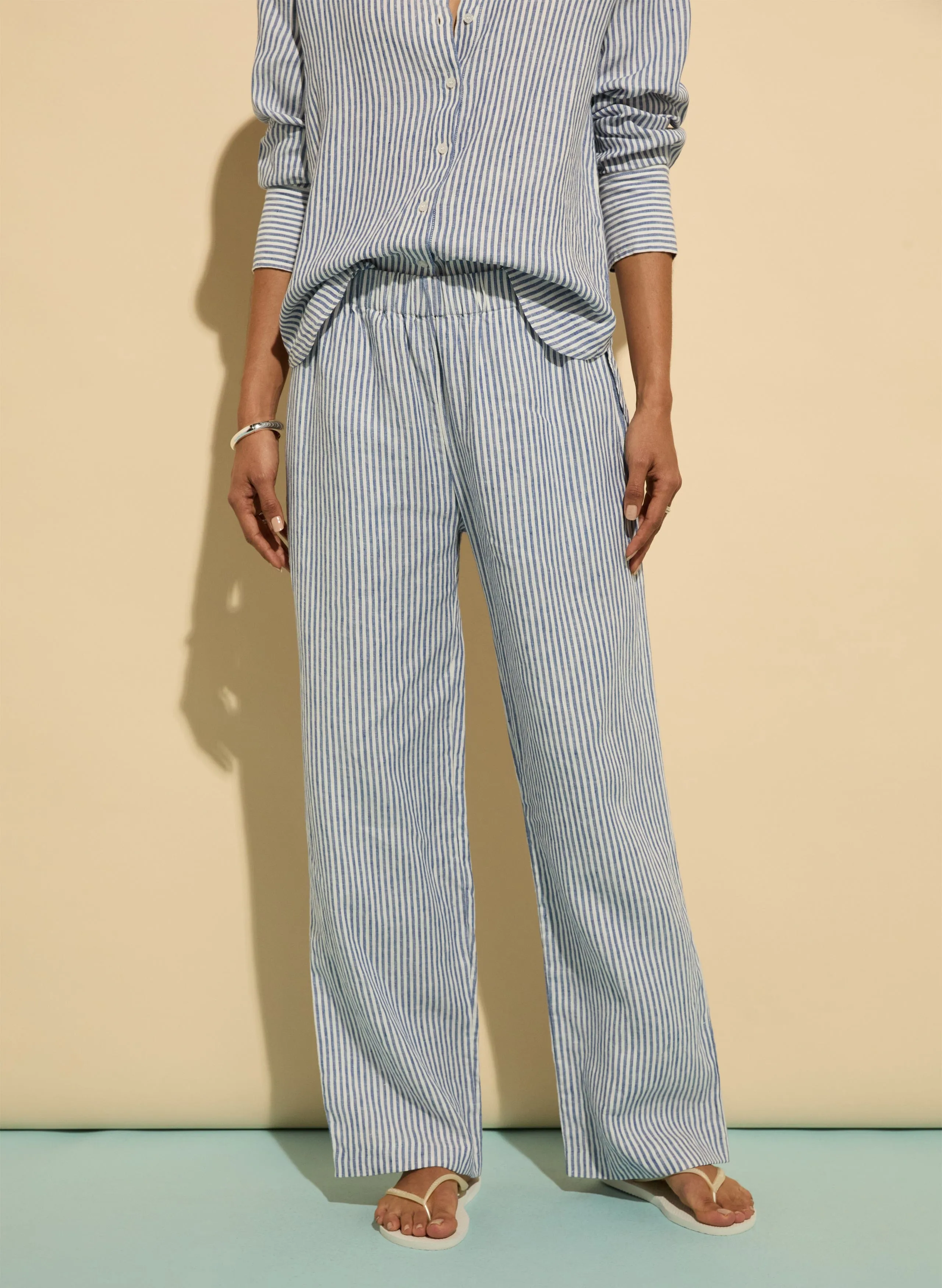 Doretta Linen Trousers | Indigo Stripe