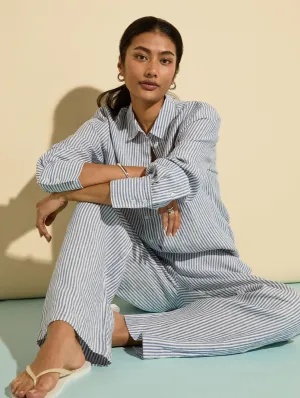 Doretta Linen Trousers | Indigo Stripe