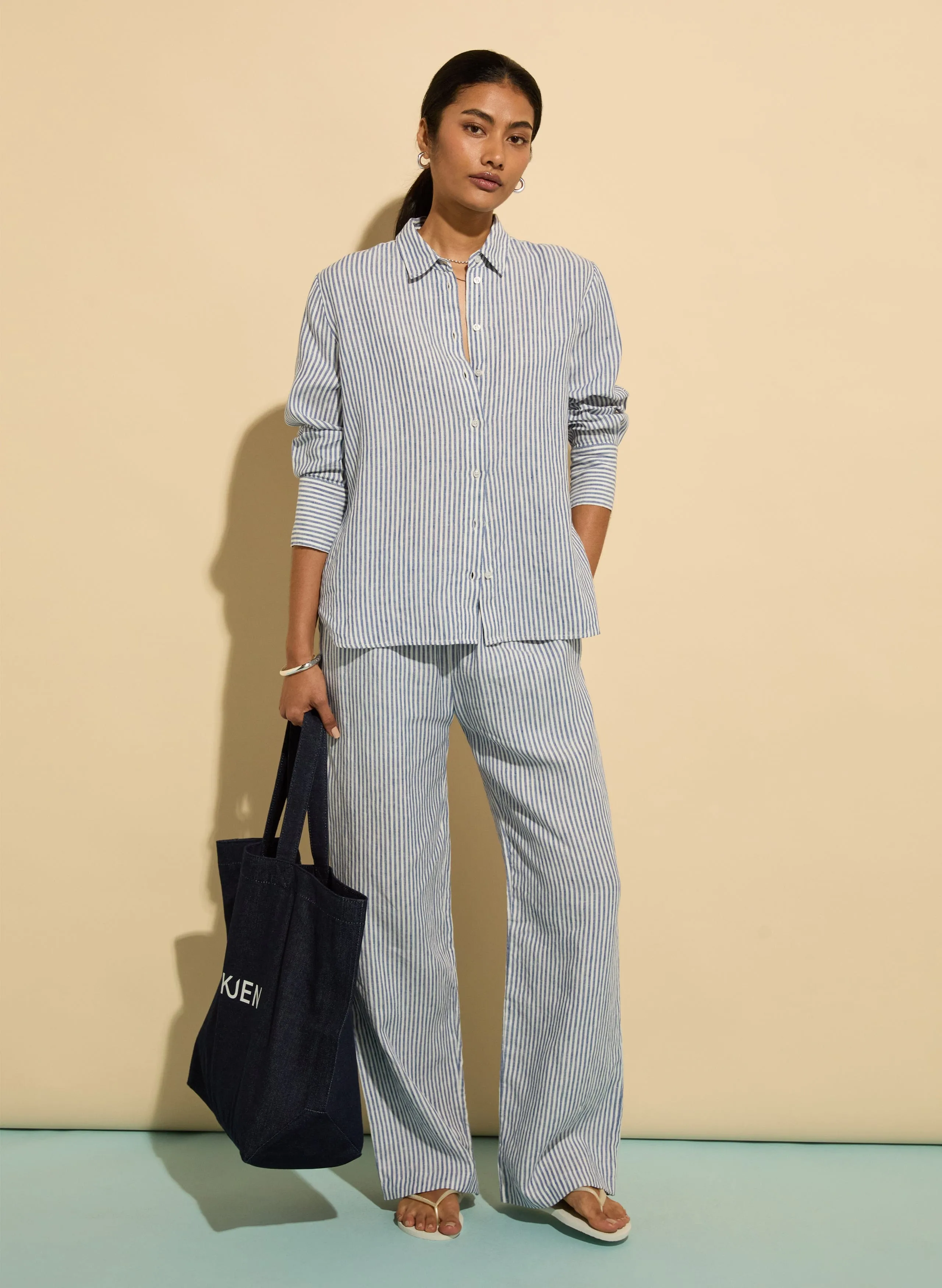 Doretta Linen Trousers | Indigo Stripe
