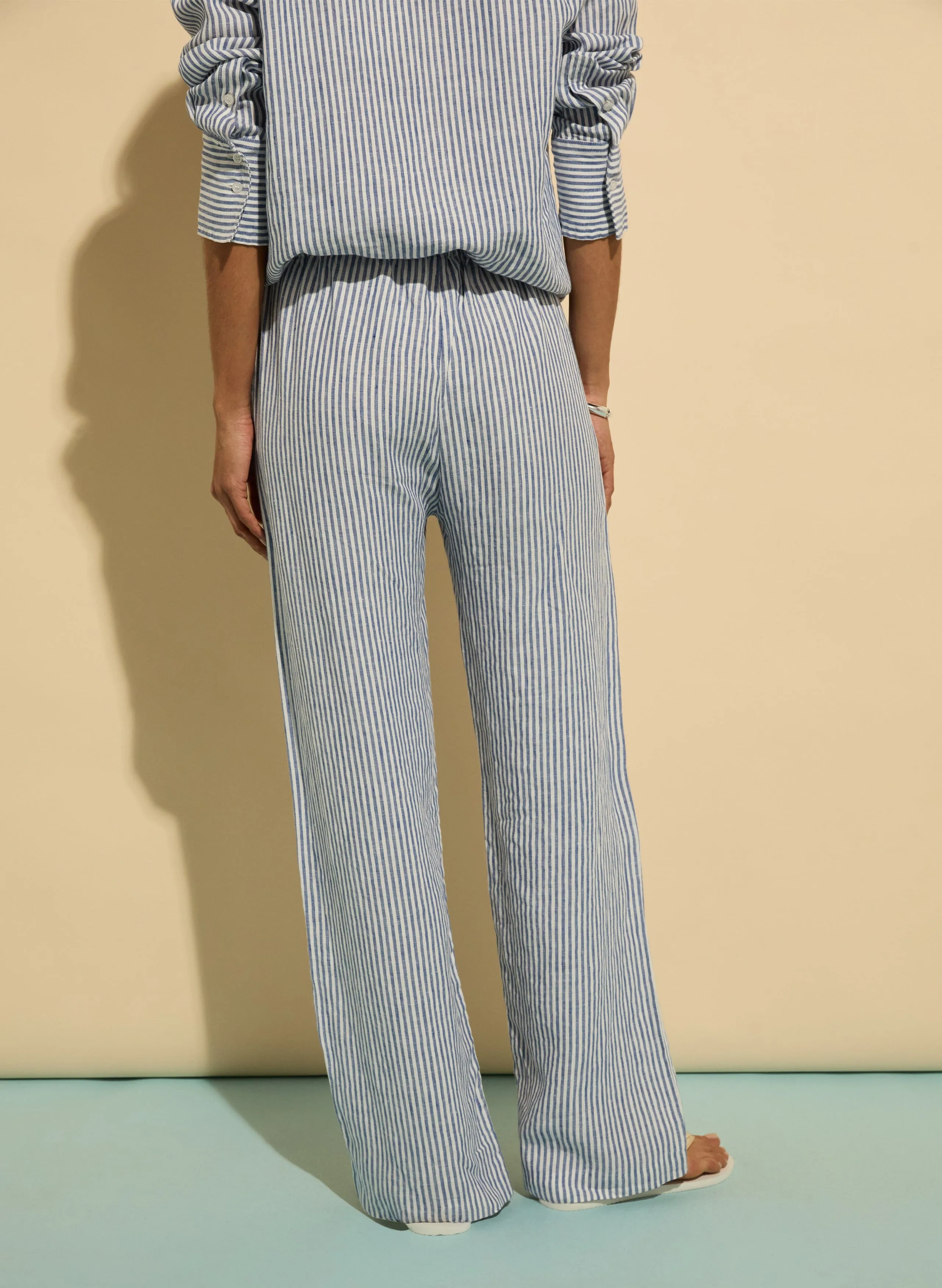 Doretta Linen Trousers | Indigo Stripe