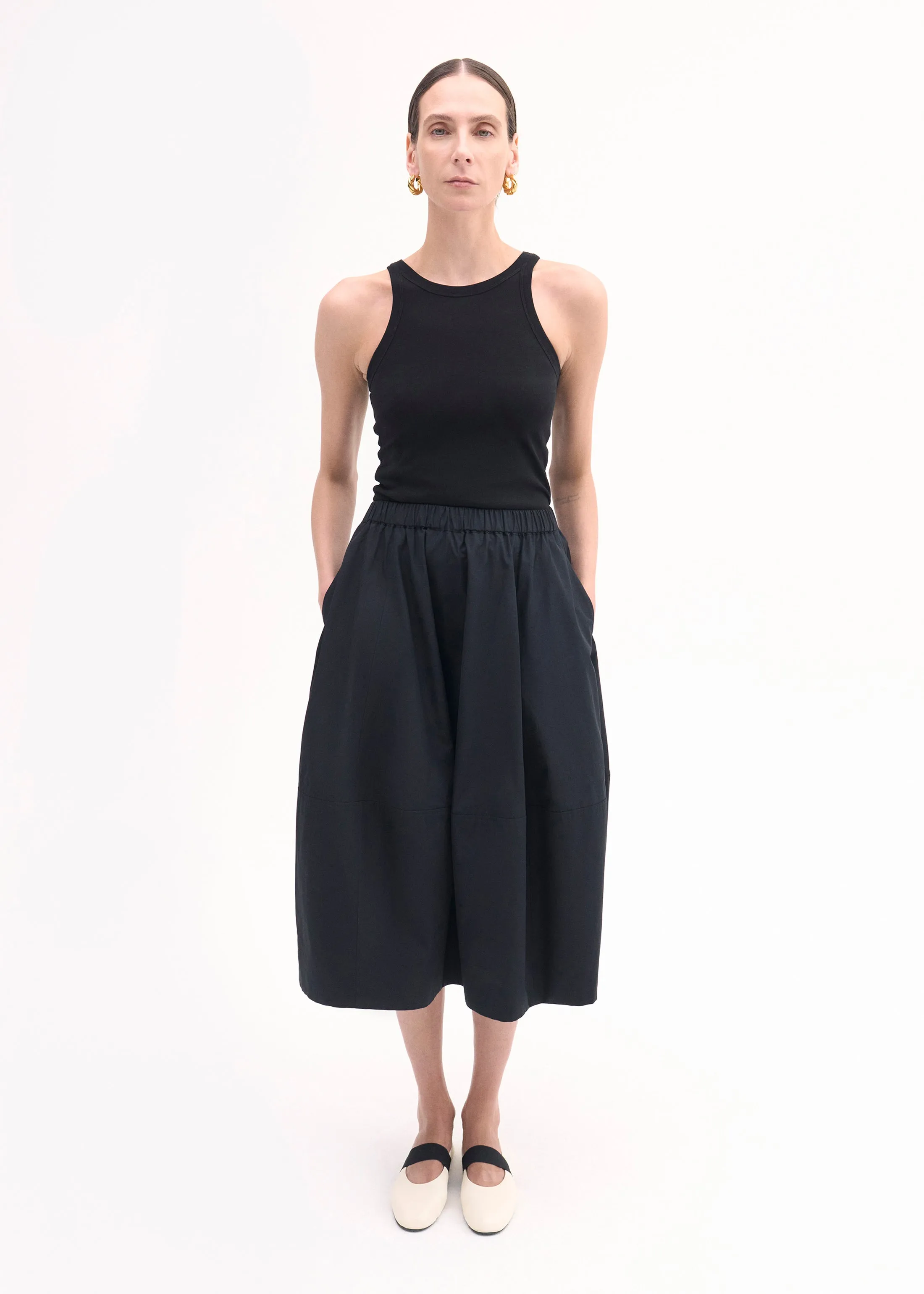 Full Skirt in Cotton Poplin - Black
