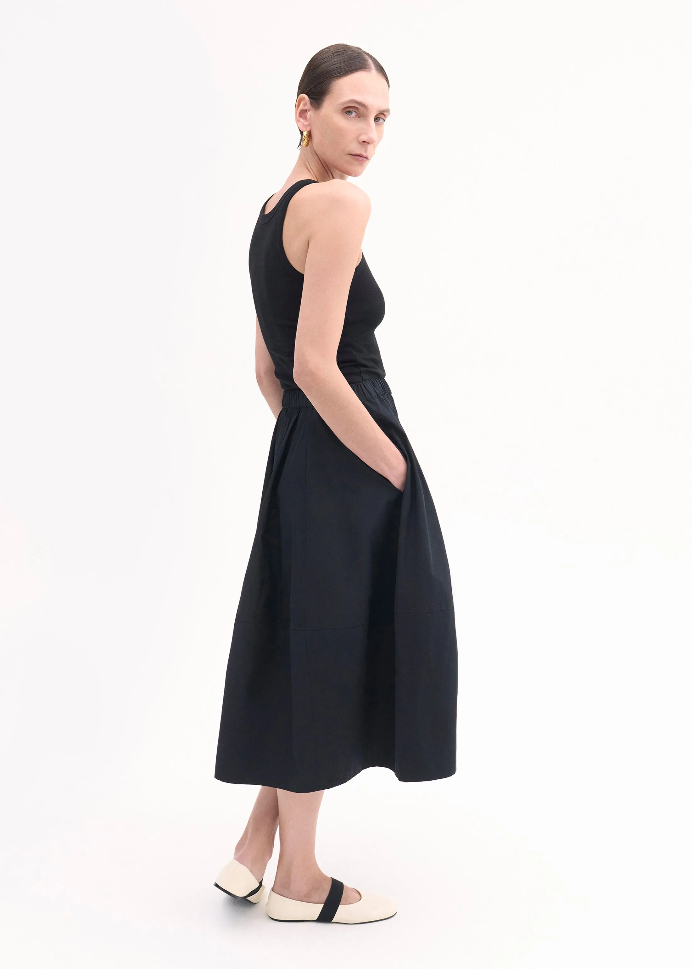 Full Skirt in Cotton Poplin - Black