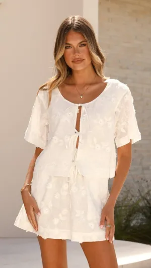Madison Lace Tie Top - White