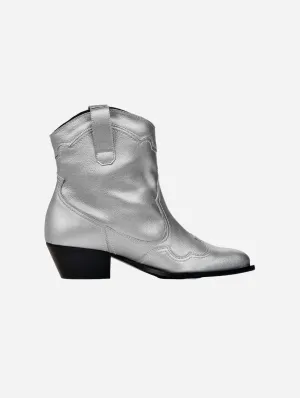 Metallic Grape Leather Stitchy Vegan Cowboy Boots | Silver