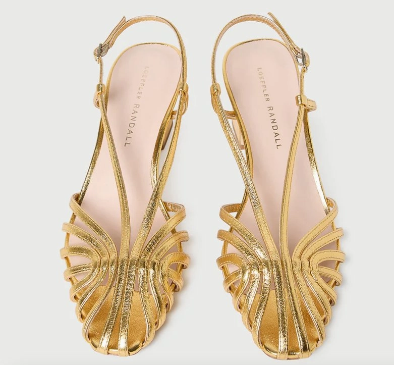 Priscilla Lattice Slingback Mid Heel Sandal Gold
