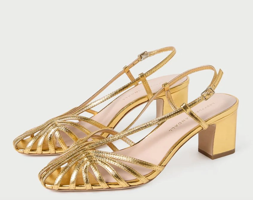 Priscilla Lattice Slingback Mid Heel Sandal Gold