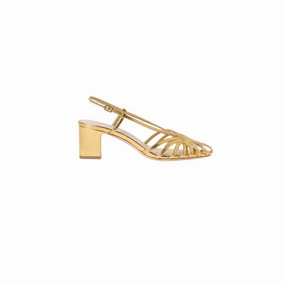 Priscilla Lattice Slingback Mid Heel Sandal Gold