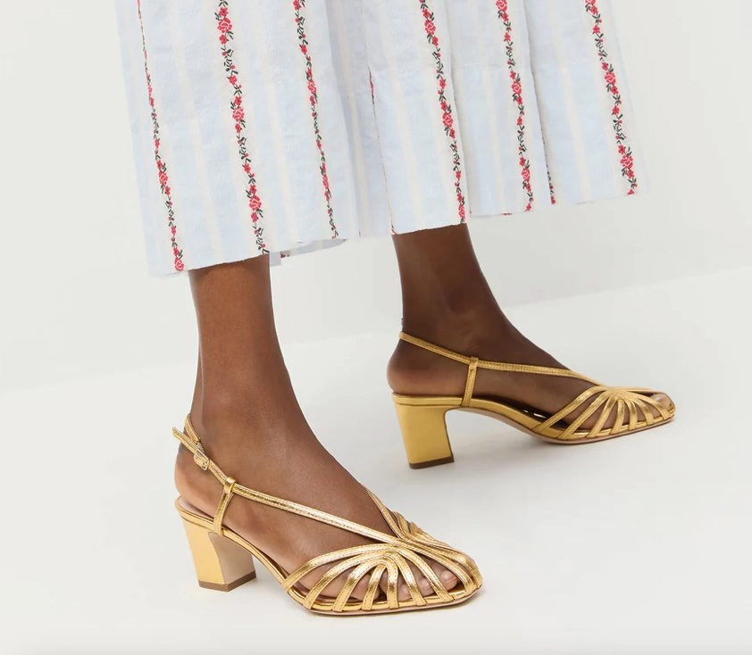 Priscilla Lattice Slingback Mid Heel Sandal Gold