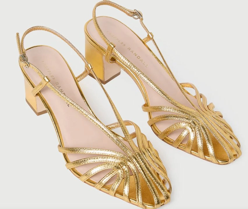 Priscilla Lattice Slingback Mid Heel Sandal Gold