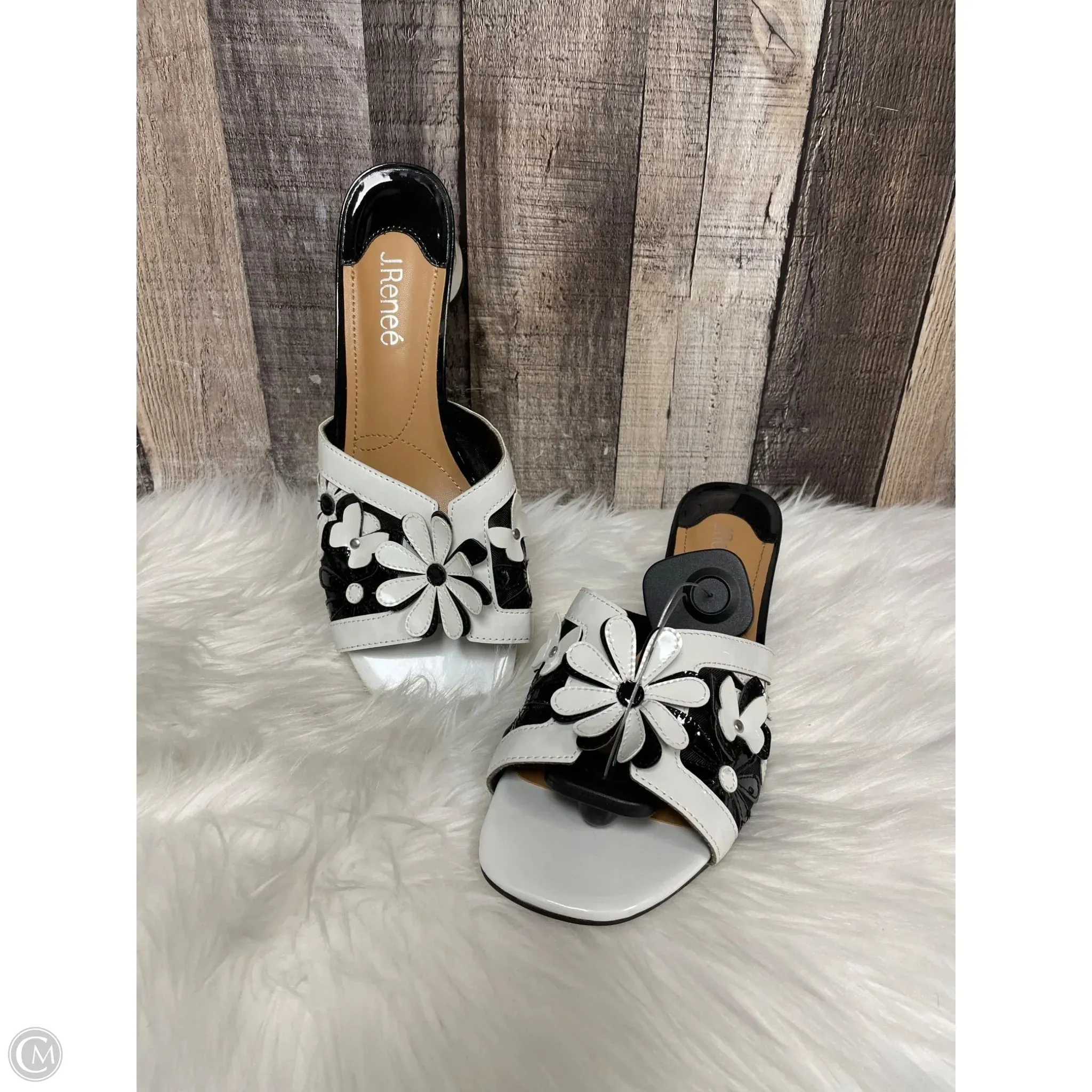Sandals Heels Block By Clothes Mentor In Black & White, Size: 10