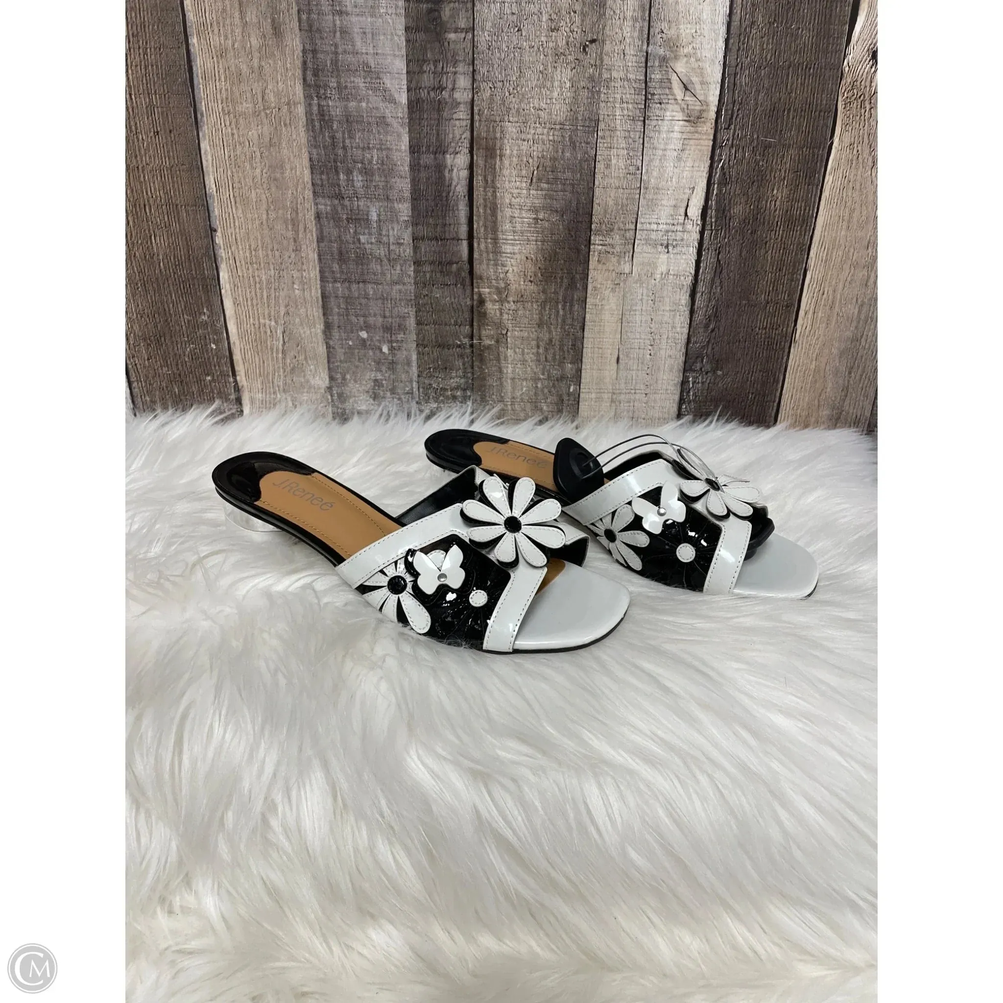 Sandals Heels Block By Clothes Mentor In Black & White, Size: 10