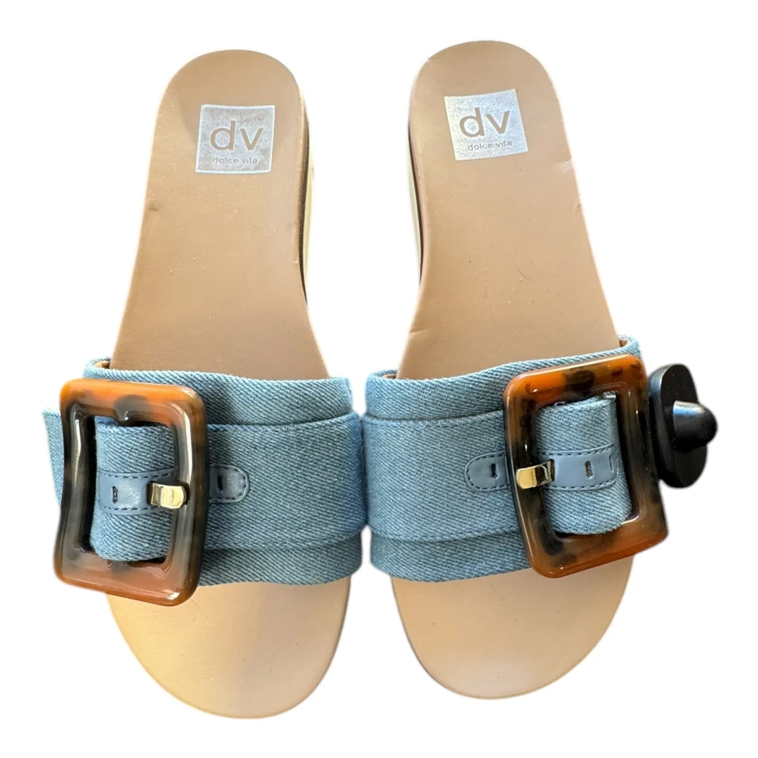 Sandals Heels Block By Dolce Vita In Blue Denim, Size:7.5