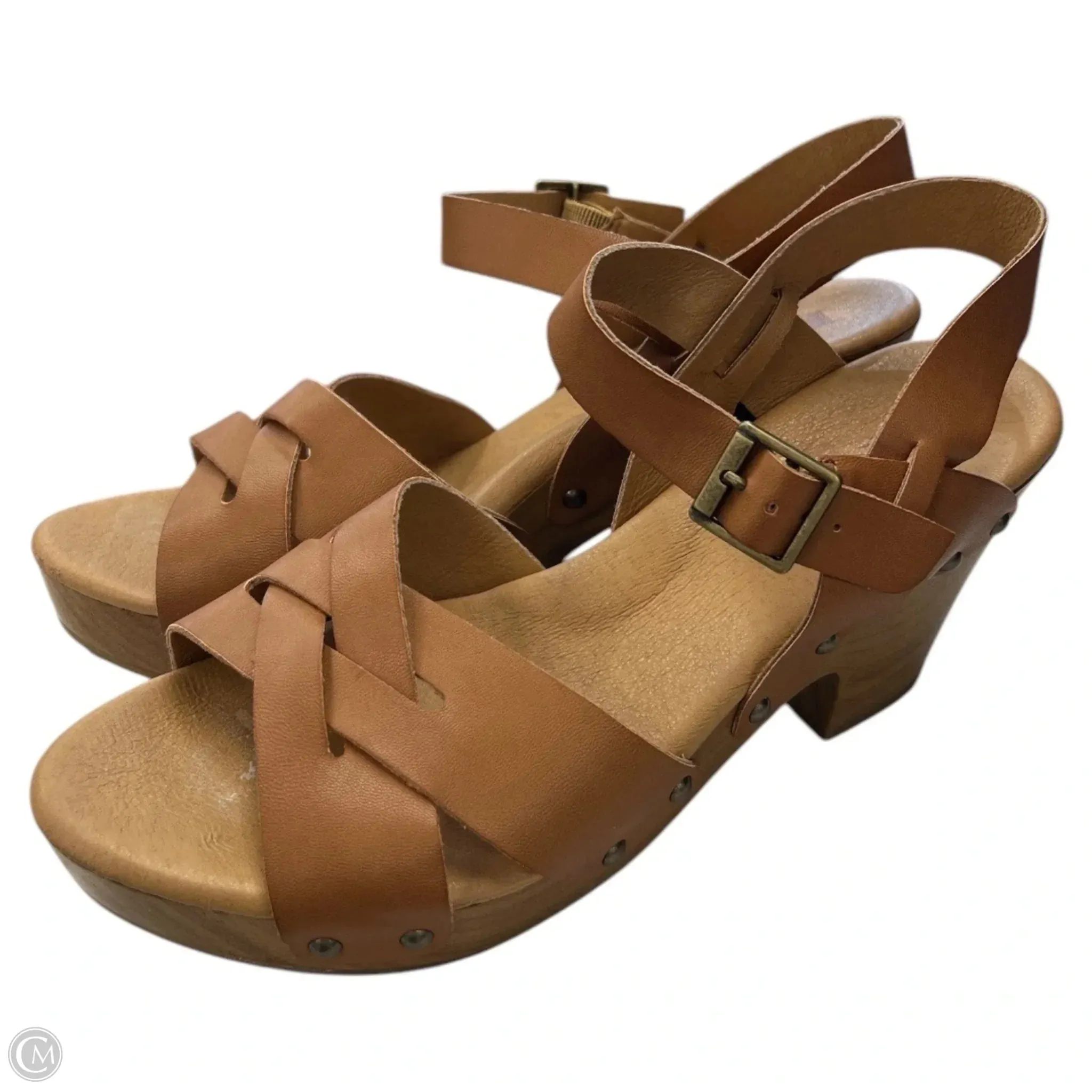 Sandals Heels Block By Korks In Tan, Size: 9