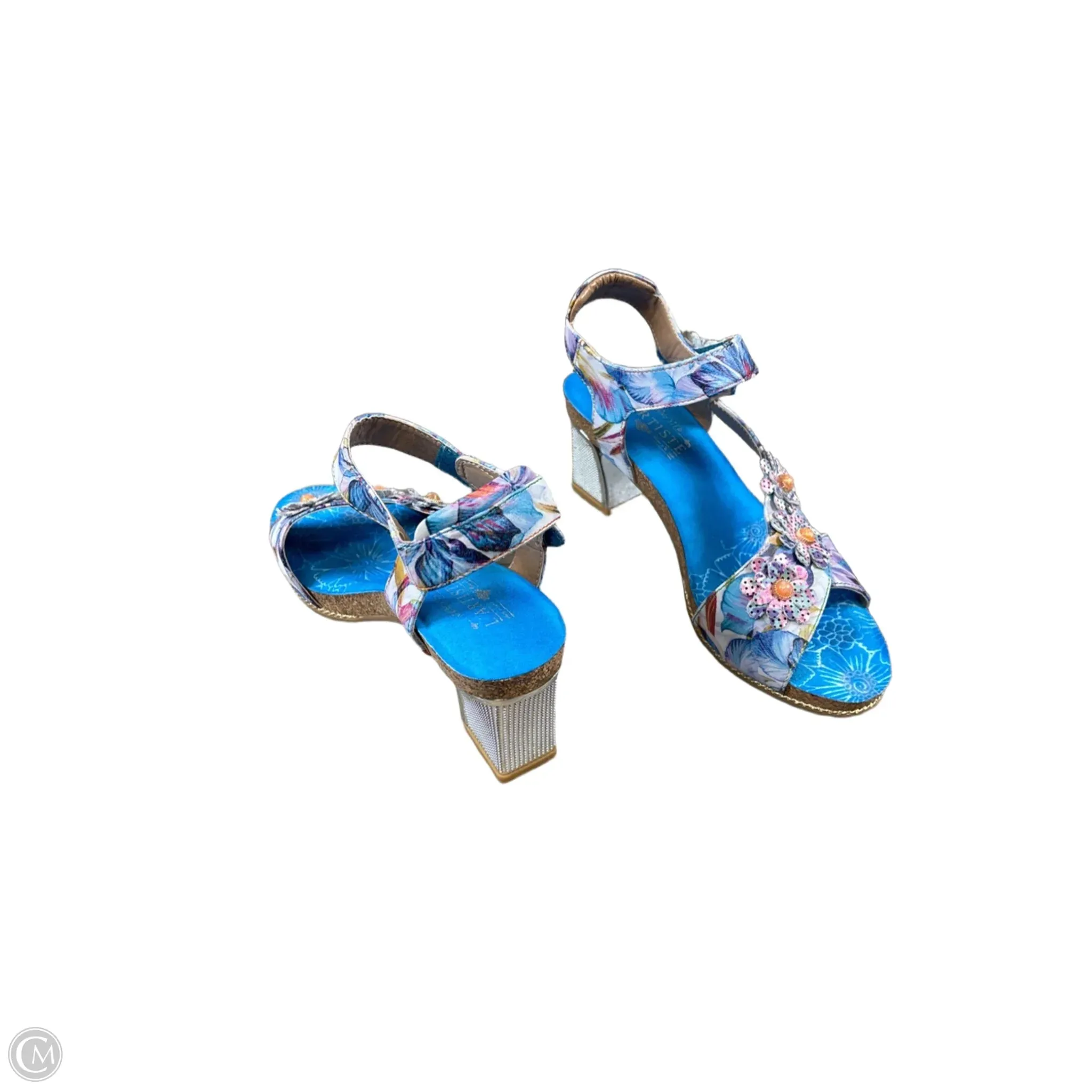 Sandals Heels Block By Spring Step In Floral Print, Size: 9
