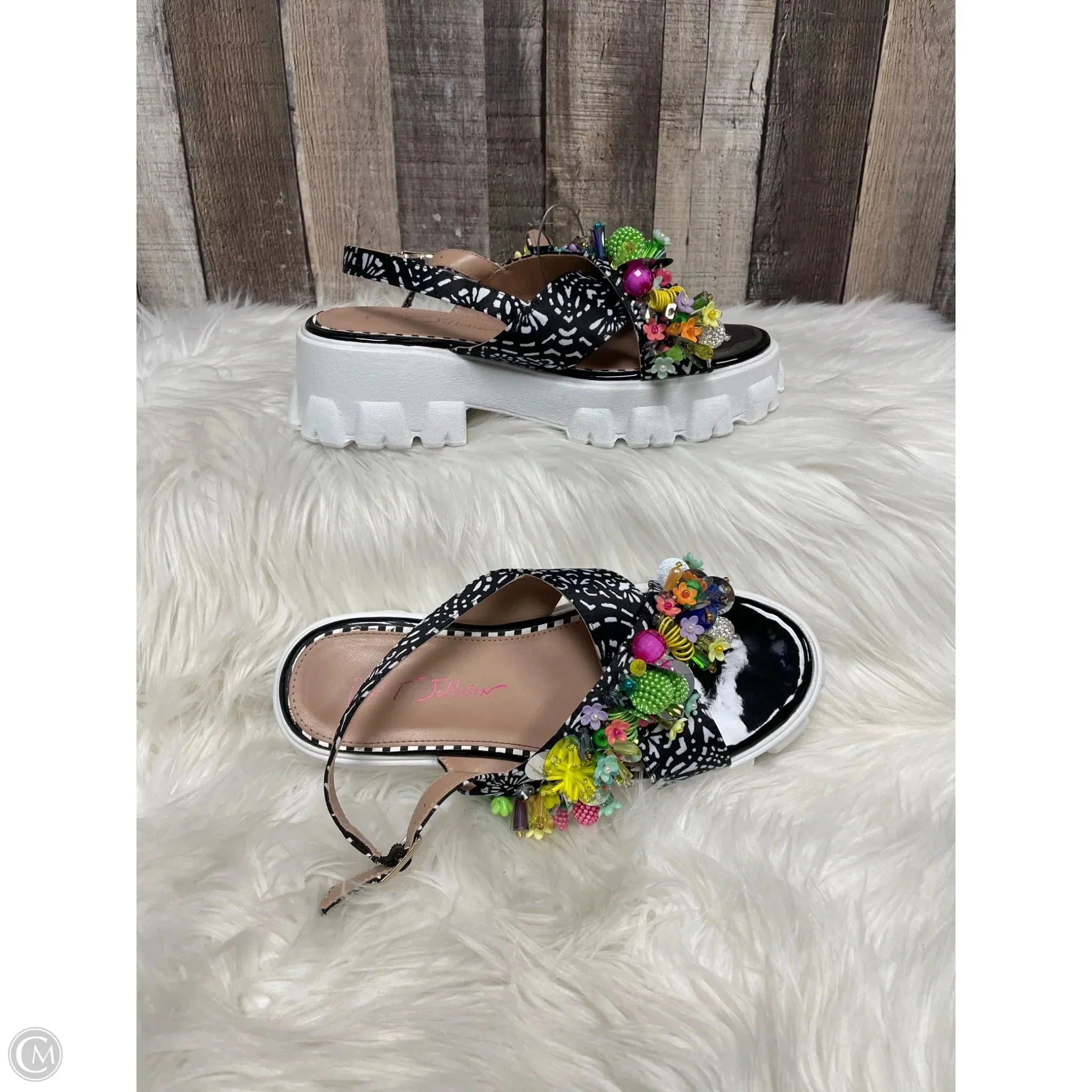Sandals Heels Platform By Betsey Johnson In Multi-colored, Size: 7