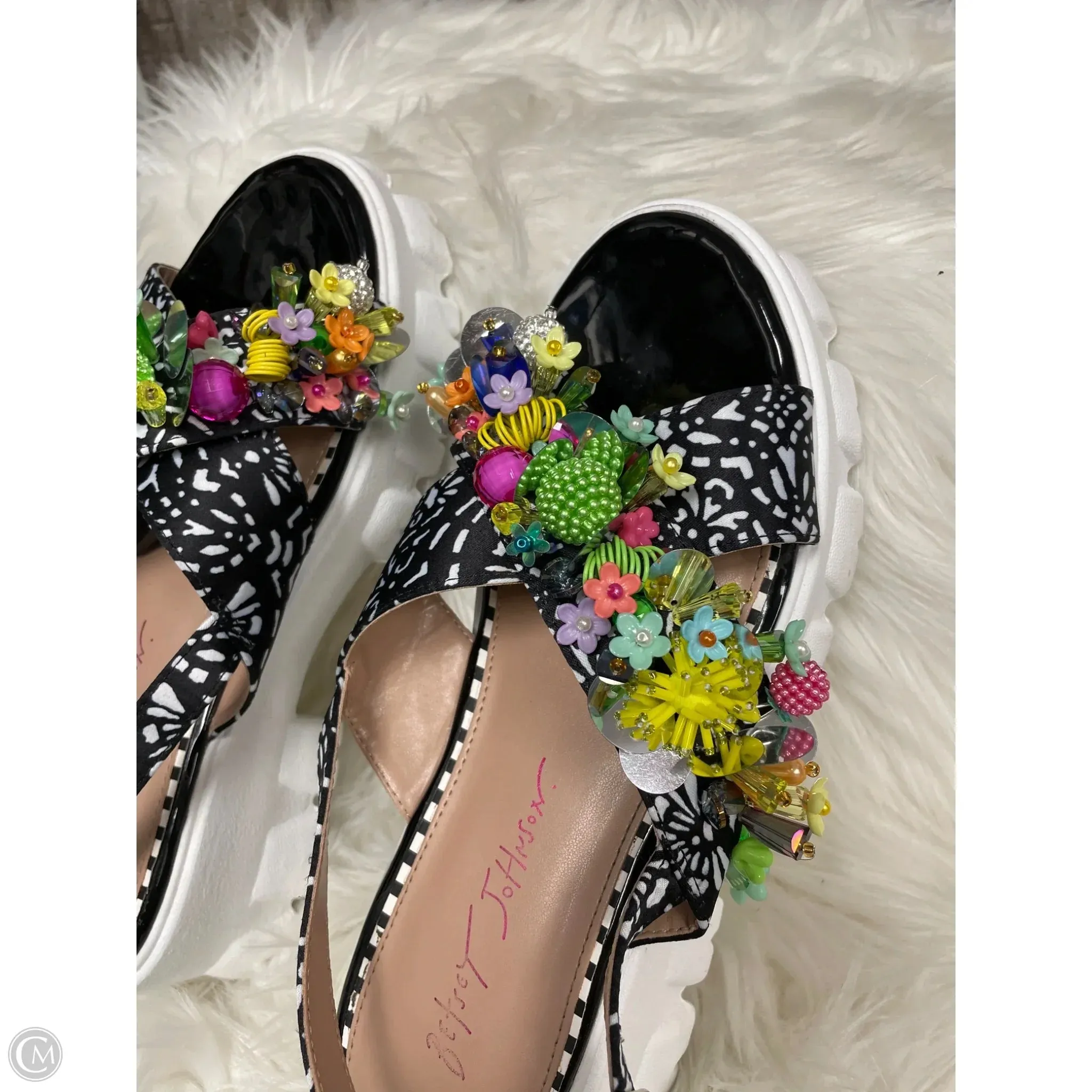 Sandals Heels Platform By Betsey Johnson In Multi-colored, Size: 7