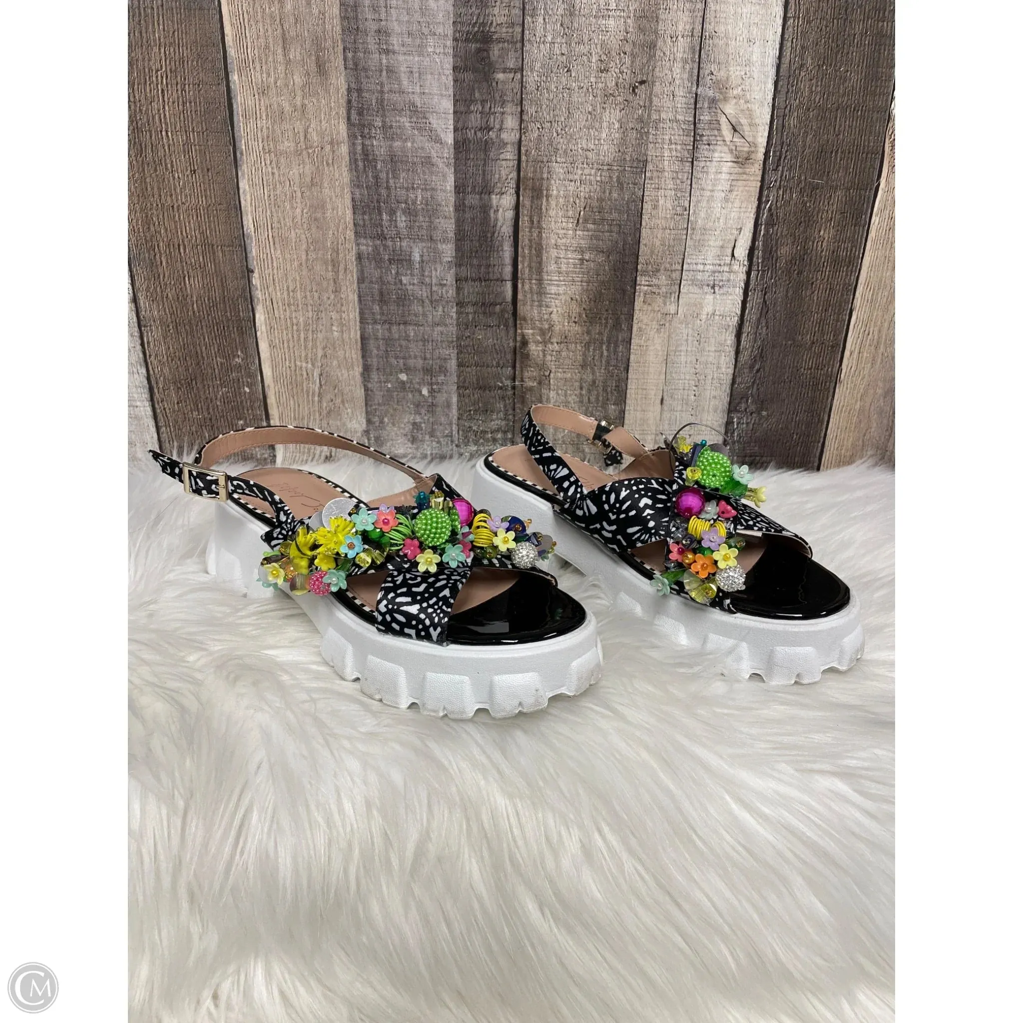 Sandals Heels Platform By Betsey Johnson In Multi-colored, Size: 7