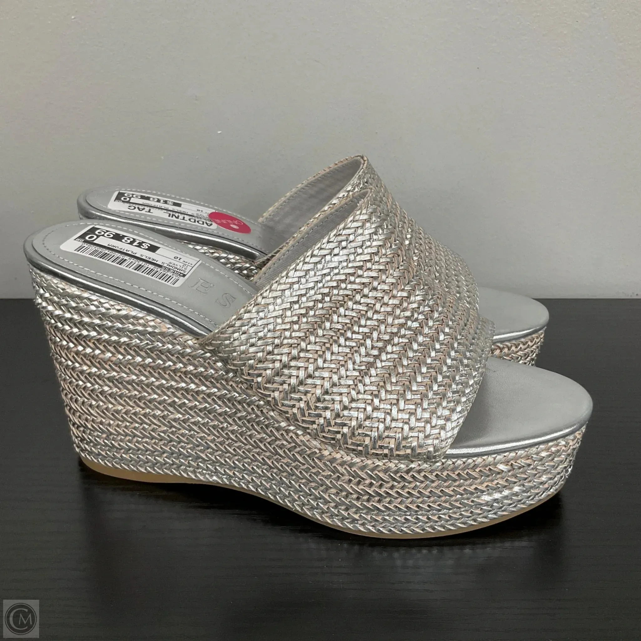 Sandals Heels Platform By Guess In Silver, Size: 10