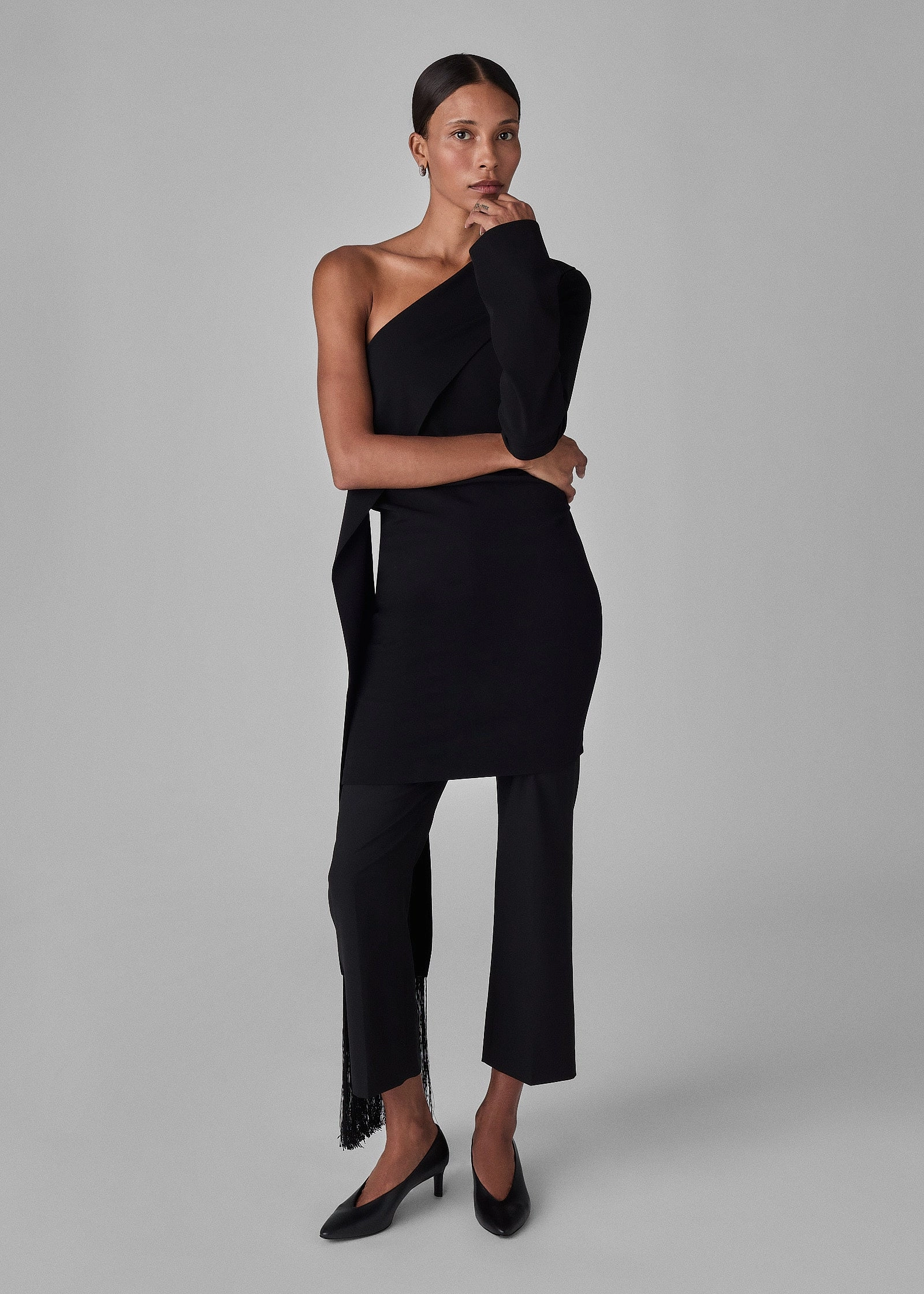 Twist Sash Top in Stretch Wool - Black