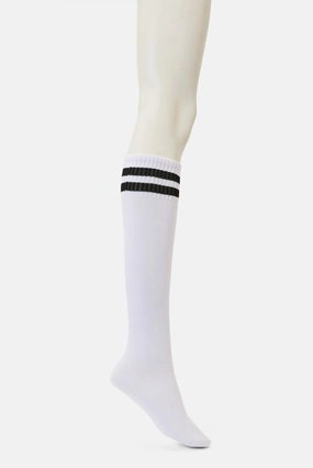 White Knee High Stripe Sock